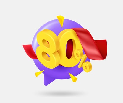 Speech cloud with 80 percent dicount offer. 3d vector isolated illustration