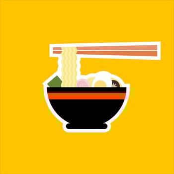 ramen flat design vector illustration. Japanese ramen soup, Japanese cuisine vector illustration. Bowl of noodles with a pair of chopsticks.