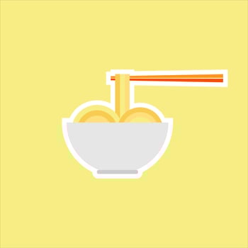 ramen flat design vector illustration. Japanese ramen soup, Japanese cuisine vector illustration. Bowl of noodles with a pair of chopsticks.