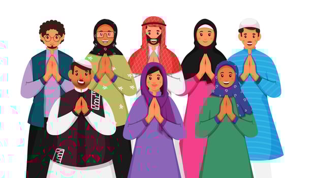 Islamic People Doing Namaste On White Background. vector