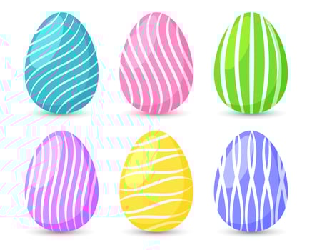 Easter eggs with an ornament on a white background, a set of icons. Colorful easter eggs, vector