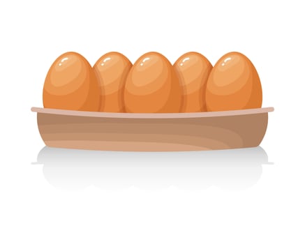 Fresh chicken eggs in a cardboard container, eggs in a box. Food illustration, vector