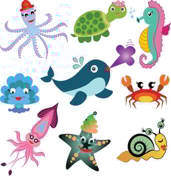 Set of cartoon sea animal for baby vector