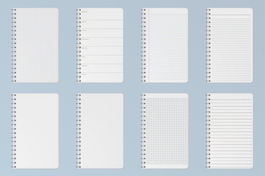 Notebooks sheets. Lined, checkered and dots pages vector