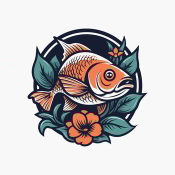 A beautiful fish surrounded by flowers in a logo illustration, perfect for a nature-inspired brand vector