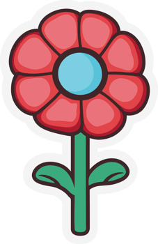 simple red flower art, floral decorative illustration for sticker and printing png