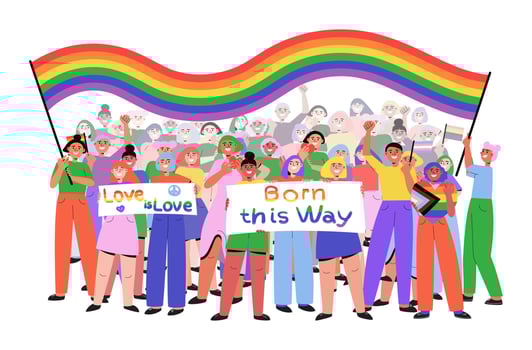 LGBTQ Pride parade people marching vector illustration