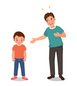 Angry father scolding his little son for bad behavior vector