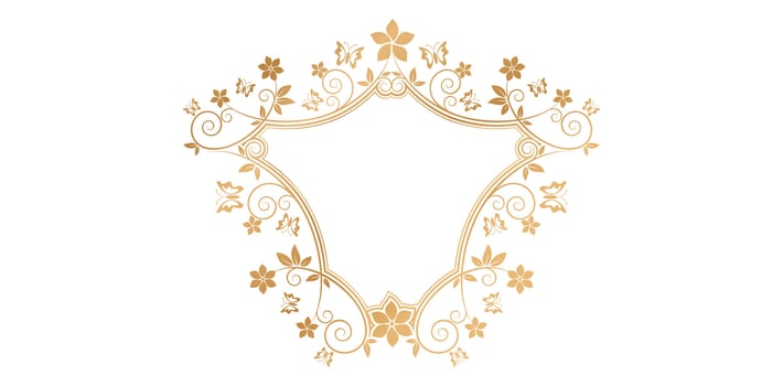 vector illustration shield frame golden flowers ornaments with place for your text, screen printing, paper craft printable designs, wedding invitation covers, stationery design, presentation graphics