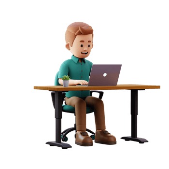 3d male character working on a laptop png