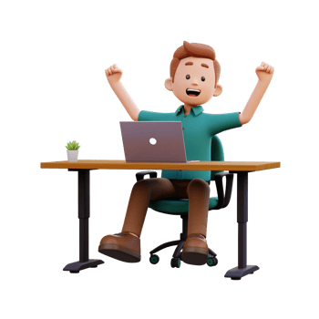 3d male character happy working on a laptop png