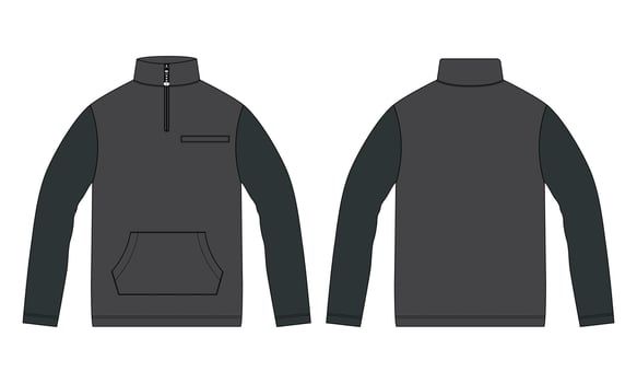 Two tone Color jacket sweatshirt technical fashion flat sketch vector illustration template front and back view. Apparel Jacket Flat drawing vector mock up Isolated on white background