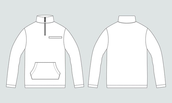 Long sleeve zipper with pocket tracksuits jacket sweatshirt technical fashion flat sketch vector illustration template front and back view.