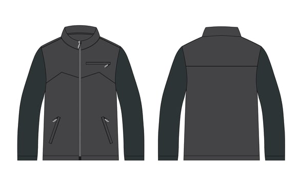 Two tone Color jacket sweatshirt technical fashion flat sketch vector illustration template front and back view. Apparel Jacket Flat drawing vector mock up Isolated on white background