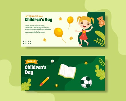 Happy Children Day Horizontal Banner Cartoon Hand Drawn Templates Background Illustration vector