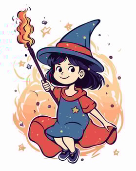 anime witch illustration vector