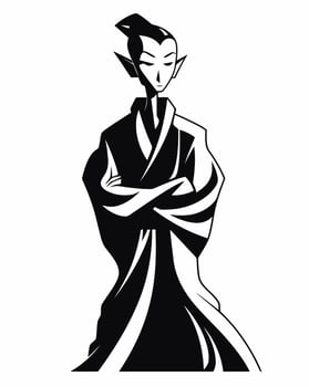 a black and white illustration of a man in a kimono vector