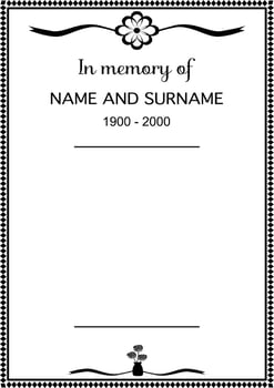 Vector - Beautiful funeral card or condolence card template on white background. Black and white color. End of life. Death, Obituary concept. Copy space.