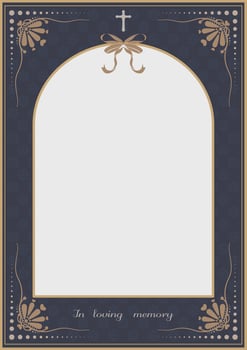 Vector - Beautiful funeral card or condolence card template on white background. Dark blue and brown color. End of life. Death, Obituary concept. Copy space.
