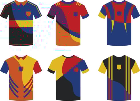 Set of soccer t-shirts. Vector illustration in flat style.