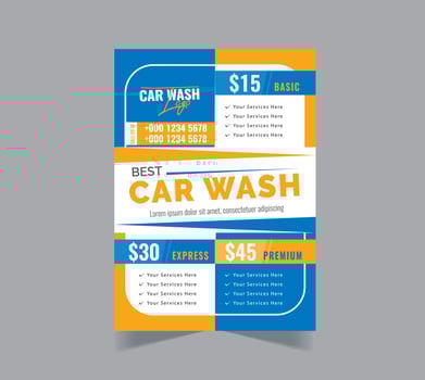 Car Wash Flyer Design Template, Car Cleaning Service flyer, Washing flyer, automobile wash leaflet, flyer layout design. vector