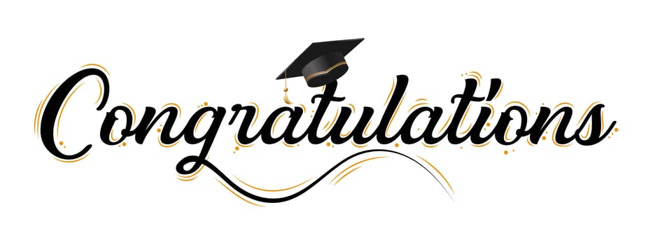 Congratulations greeting sign. Congrats Graduated. Congratulations Class of 2023. Congratulating banner. Isolated vector text for graduation design, greeting card, poster, invitation