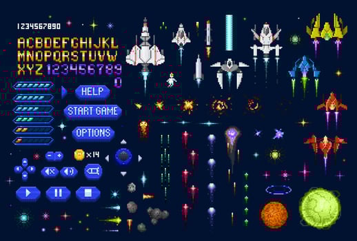 Space galaxy 8 bit arcade pixel game asset vector