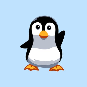 Cute cartoon penguin in isolated blue background vector illustration icon