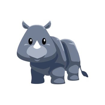 Cute cartoon rhino in isolated white background vector illustration icon