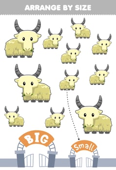 Education game for children arrange by size big or small of cute cartoon goat printable animal worksheet vector