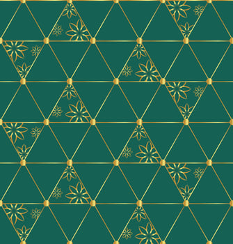 Seamless pattern with gold floral design. Green and gold geometric vector design.