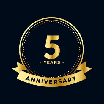 Five Years Anniversary Celebration Gold and Black Isolated Vector