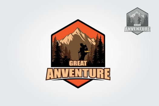 Great Adventure Vector Logo Template. The main symbol of the logo is mountain and pines tree, this logo symbolizes a nature, peace, and calm, this logo also look modern, sporty, simple and young.