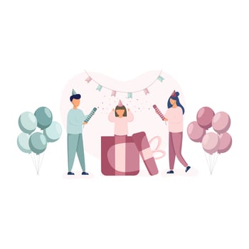 Little girl in huge birthday gift box vector