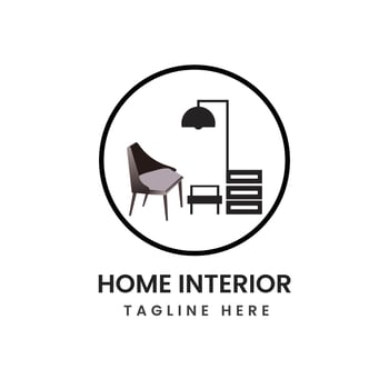 Modern home interior vector logo design with lightbulb electricity.