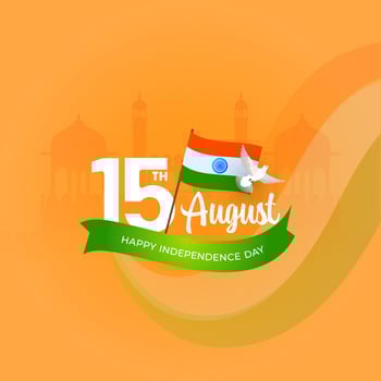 15th August, Happy Independence Day Concept with India Flag, Dove Flying On Saffron Silhouette Red Fort Background. vector
