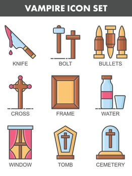 Colorful Vampire Icon Set In Flat Style. vector