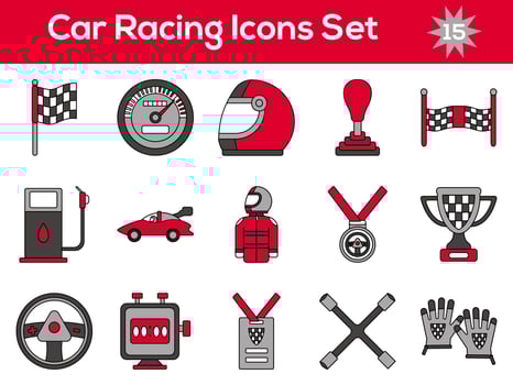 Car Racing Icons Set In Red, Gray And White Color. vector