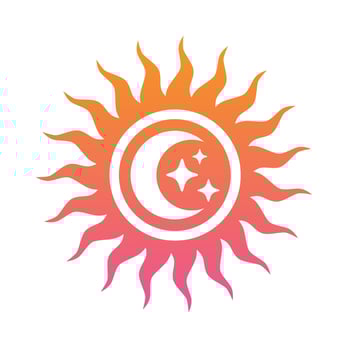 Sun icon logo with crescent moon and stars inside vector