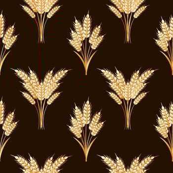 Seamless pattern, spikelets of wheat on a dark background. Background, print, textile, vector