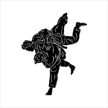 illustration silhouette jiu jitsu fighter throw opponent in battle vector