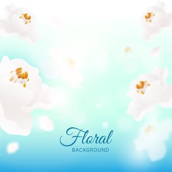 Beautiful White Flowers Decorated On Blue Glossy Background. vector
