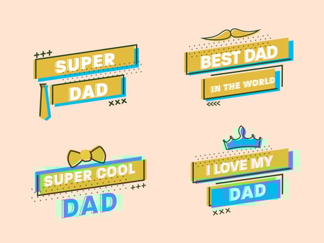 Happy Fathers Day Quotes As Super Dad, Best Dad In The World, Super Cool And I Love My Dad On Peach Background. vector