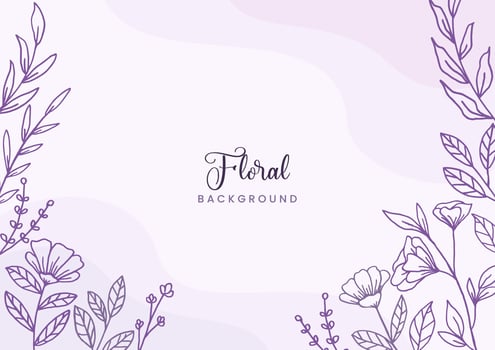 Beautiful Purple floral background with hand drawn leaves and flower border on pastel flat color for wedding invitation or engagement or greeting card vector