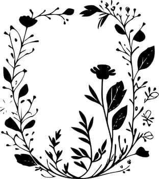 Floral Border, Black and White Vector illustration