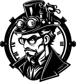 Steampunk - Black and White Isolated Icon - Vector illustration