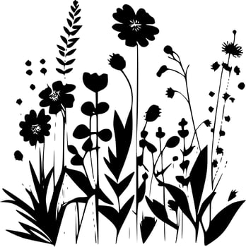 Wildflowers, Black and White Vector illustration