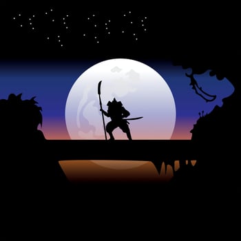 Samurai training at night on a full moon vector