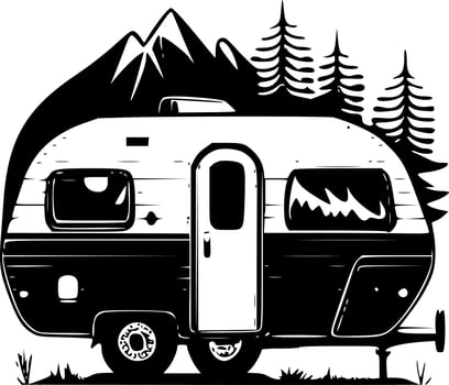 Camper, Black and White Vector illustration