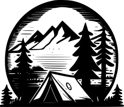 Camping, Black and White Vector illustration